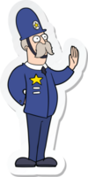 sticker of a cartoon policeman making stop gesture png