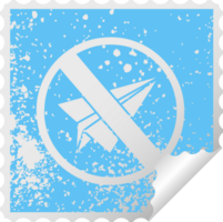 distressed square peeling sticker symbol of a no paper aeroplanes allowed png