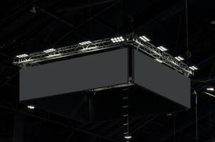 Hanging black horizontal billboard with clipping path for mock up photo