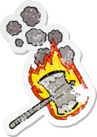 retro distressed sticker of a cartoon flaming axe png