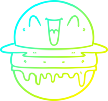 cold gradient line drawing of a cartoon happy burger png