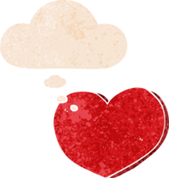 dibujos animados amor corazón con pensamiento burbuja en grunge afligido retro texturizado estilo png