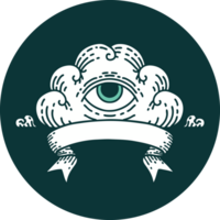 tattoo style icon with banner of an all seeing eye cloud png