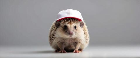 AI generated Adorable cute hedgehog with blank baseball cap isolated on white background, animals and wildlife wallpaper, template photo