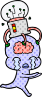 cartoon big brain alien crying with brain interface png