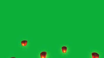 Flying lantern, fanus flying up in the sky animation on green screen background video