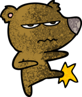 angry bear cartoon kicking png