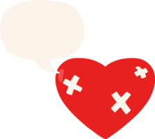 cartoon beaten up heart with speech bubble in retro style png