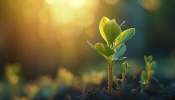 AI generated sprout are growing blurred natural background with sunlight photo