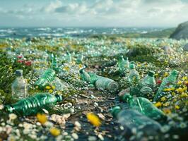 AI generated Environment pile plastic bottle reuse junk pollution garbage rubbish ecology waste recycle trash photo