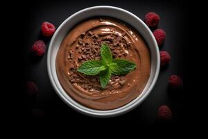 AI generated delicious chocolate pudding mockup photo