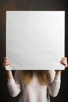 AI generated mockup women holding blank frame photo