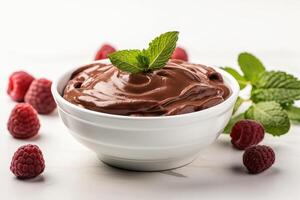 AI generated delicious chocolate pudding mockup photo