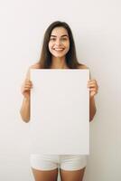 AI generated mockup women holding blank frame photo