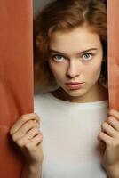 AI generated mockup women holding blank frame photo
