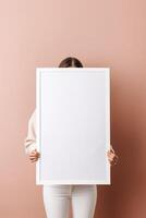 AI generated mockup women holding blank frame photo