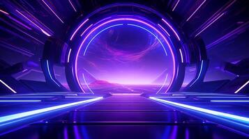 AI generated futuristic futuristic background with neon lights and a tunnel. AI generated image Pro Photo