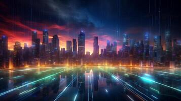 AI generated realistic futuristic cityscape with lights and traffic. AI generated image Pro Photo