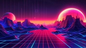 AI generated an image of a futuristic landscape with neon lights. ai generated image. Pro Photo