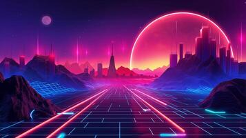 AI generated an image of a futuristic city with neon lights. ai generated image. Pro Photo