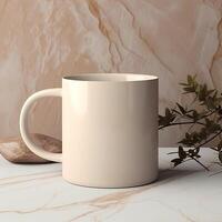 AI generated female hands are holding a mockup of a white empty mug or cup of coffee tea photo
