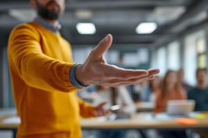 AI generated Closeup of a Welcoming Hand Gesture, Team Building concept photo