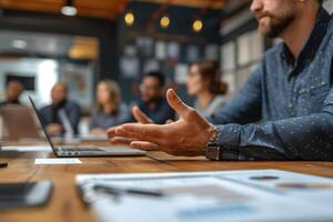 AI generated Meeting Hand Gestures Close Up Explanation Scene photo