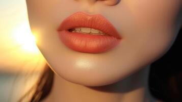 AI generated close up portrait of a woman red lips skin care, ai photo
