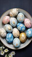 AI generated gold and pastel colorful easter egg, ai photo