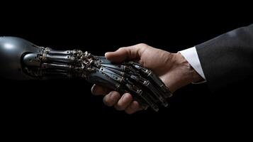 AI generated artificial intelligence and human hands doing handshake, ai photo