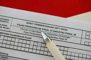 Indonesian tax form notification letter SPT for income tax period article 23 and or article 26 photo