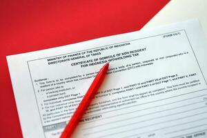 Indonesian tax form DGT certificate of domicile of non resident for indonesia withholding tax photo
