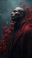 AI generated Man Standing in Front of Red Flowers photo