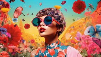 AI generated Woman in Sunglasses Standing in Field of Flowers photo