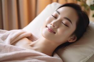 AI generated Woman Laying in Bed With Eyes Closed photo
