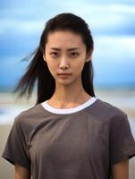 AI generated Woman With Ponytail Standing at Beach photo