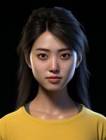 AI generated Woman With Long Hair in Yellow Shirt photo