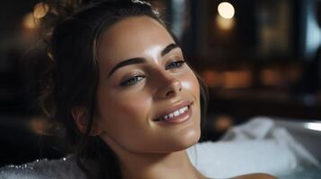 AI generated Woman Smiling in Bathtub photo