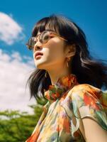 AI generated Woman in Glasses With Colorful Shirt photo