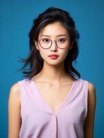 AI generated Woman in Pink Top Wearing Glasses photo