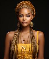 AI generated Woman in Yellow Top With Braids photo