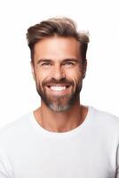 AI generated Smiling Man With Beard in White Shirt photo
