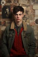 AI generated Young Man in Green Jacket and Red Sweater photo