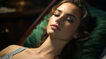 AI generated Woman Relaxing in Chair With Eyes Closed photo