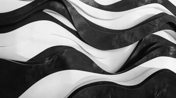 AI generated The image shows an abstract design of flowing, wavelike forms in black and white with a sense of movement and grace. geometric black and white forms flowing waves in background photo