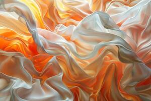 AI generated dynamic colorful abstract image showcasing waves of fluid-like fabric in warm tones of orange, yellow, and white creating and flowing aesthetic. abstract background fluid and flower forms photo