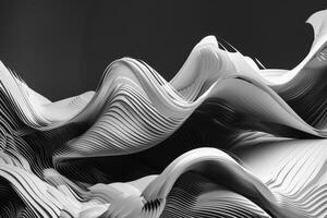 AI generated The image shows an abstract design of flowing, wavelike forms in black and white with a sense of movement and grace. geometric black and white forms flowing waves in background photo