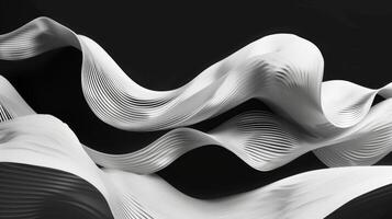 ai generado el imagen muestra un resumen diseño de fluido, en forma de onda formas en negro y blanco con un sentido de movimiento y gracia. geométrico negro y blanco formas fluido olas en antecedentes foto