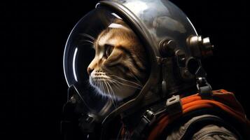 AI generated A cat in an astronaut helmet gazes into space, with cosmic backgrounds of stars and nebulae. The image displays a creative blend of sci-fi and pet themes photo