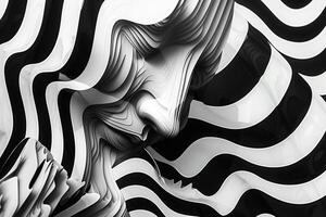 AI generated The image shows an abstract design of flowing, wavelike forms in black and white with a sense of movement and grace. geometric black and white forms flowing waves in background photo